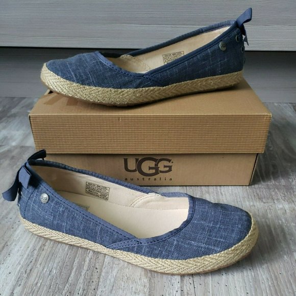 Ugg Indah Ballet Flat Denim Blue Western Girl Country Core Lace Ribbon 6.5 NEW - Picture 3 of 16